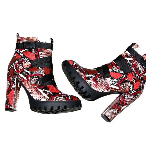 SHOE REPUBLIC LA SNAKE SKIN LOOK BOOTS CHUNKY SOLE w/ CLIP STRAP _ SIZE 10 - Picture 6 of 9